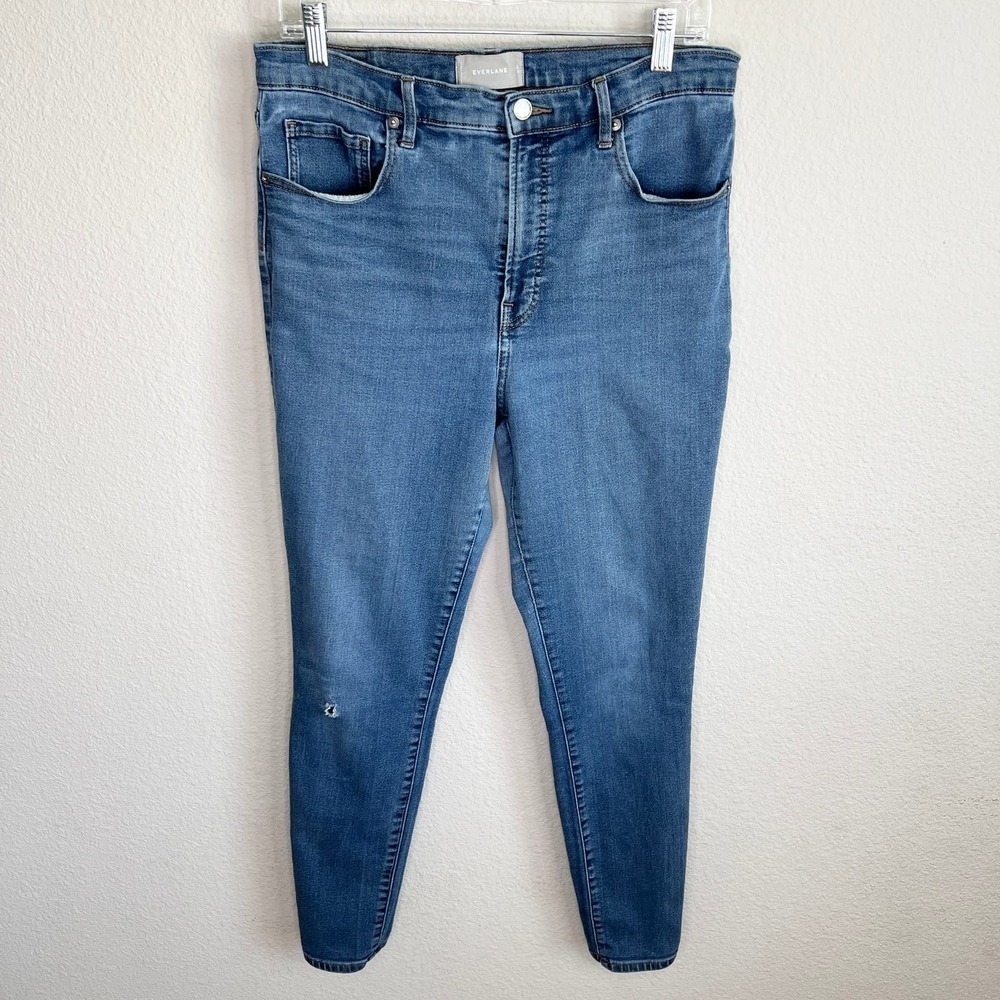 Everlane High Rise Jeans Women's 32 Tall Skinny Leg Stretch Denim Medium Wash
